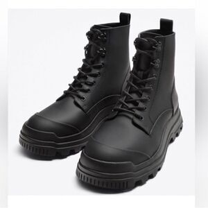 Zara Black Waterproof Combat Boots(Size 10)